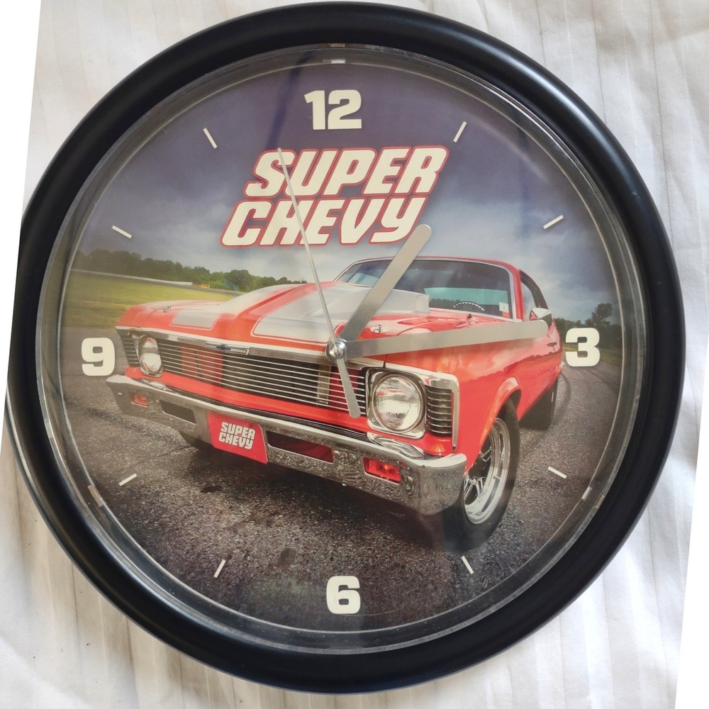 Super‎ Chevy Wall Clock Red Classic Car Quartz M2188 w/New Battery